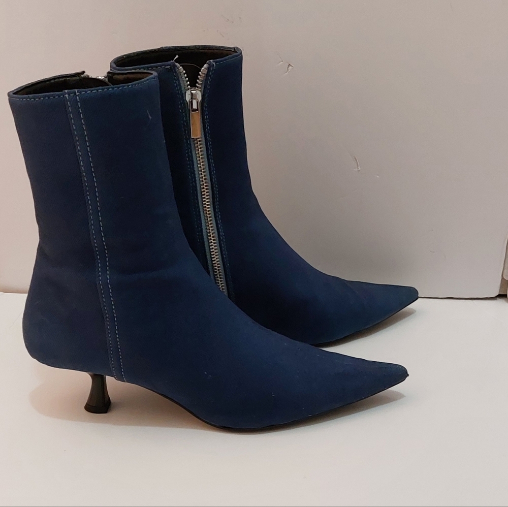 Zara Denim Kitten Heel Ankle Boots